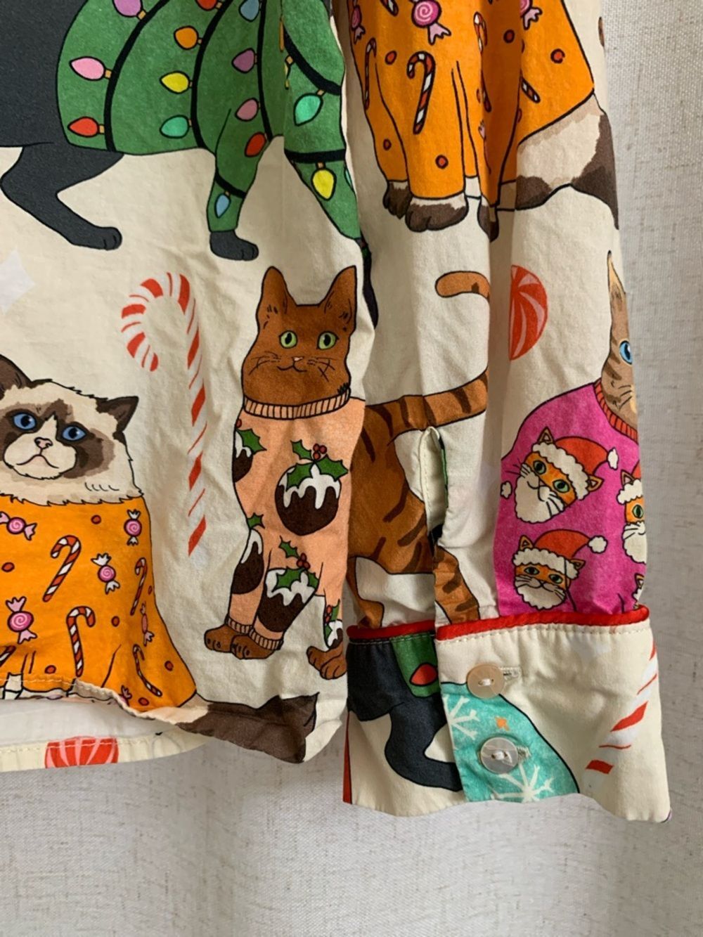 Karen Mabon Christmas Cats in Jumpers Organic Cotton Cream Cat Pajama Set - Picture 13 of 13